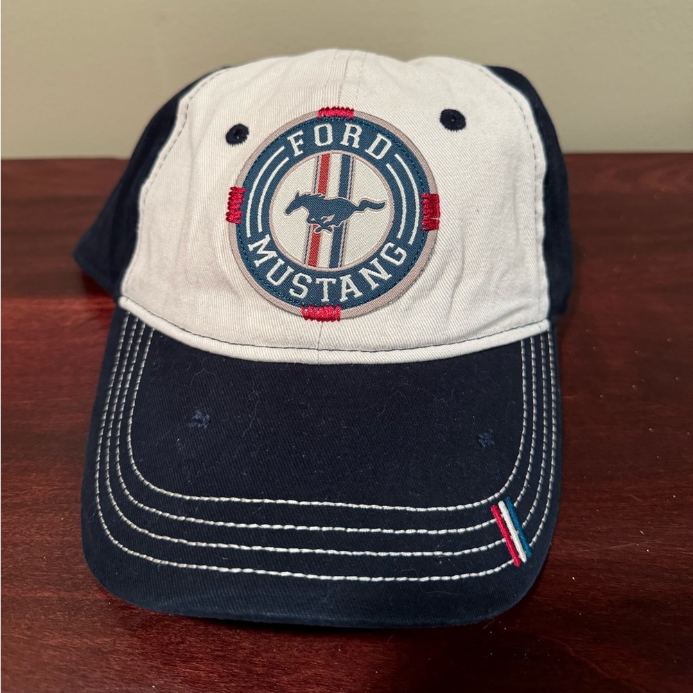 Ford Mustang Navy and White Baseball Cap with Red Accents